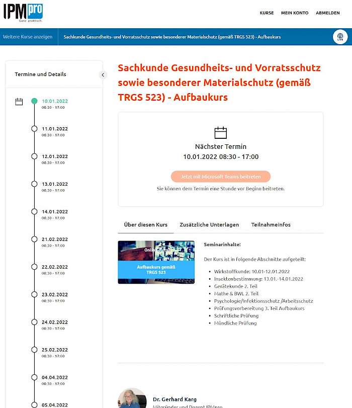 Kundensicht auf den IPMpro-Kurs Sachkunde TRGS 523