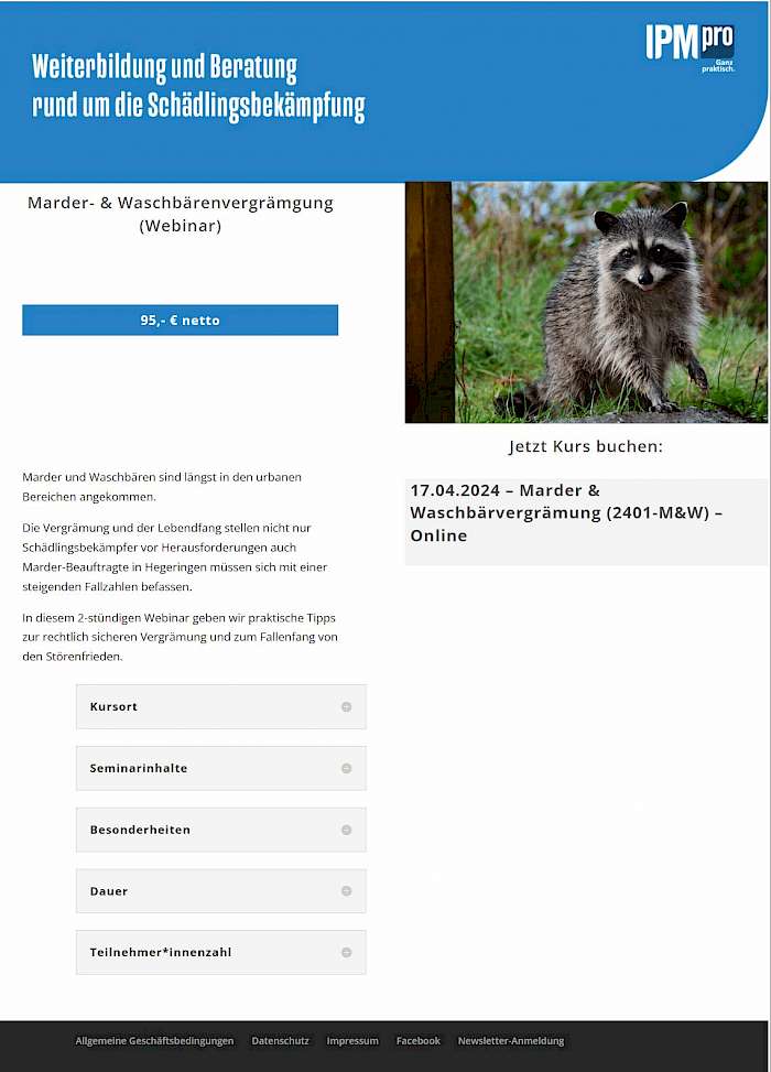 Webinar zur Vergrämung und zum Fallenfang von Waschbären und Mardern