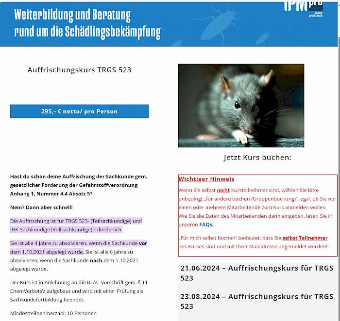 IPMpro-Webinar Auffrischungskurs nach TRGS 523