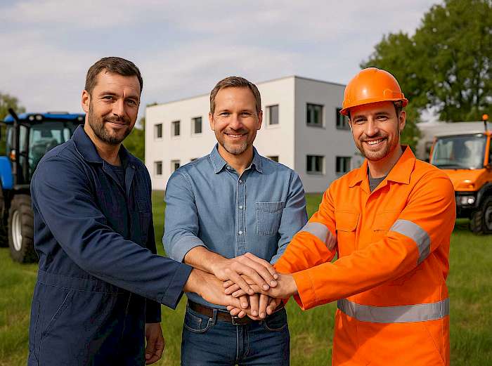 Dall-E Bild über die Partnerschaft des Beckmann Verlages mit Lohnunternehmern, Kommunen und Schädlingsgbekämpfern