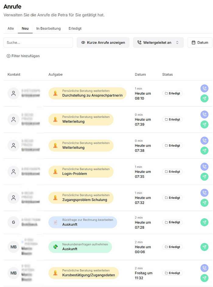 Screenshot des Petra-Backends